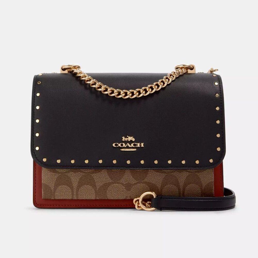 NWT Authentic Coach Klare Crossbody Bag In Signature Canvas With Rivets